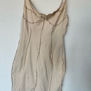Beige Ruffled Slip Dress